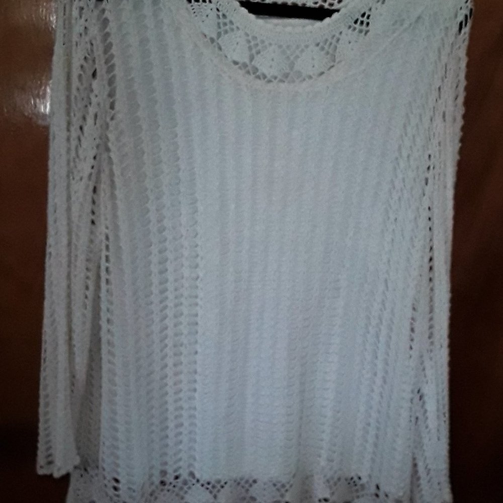 croft & barrow White Knit Open Weaved  Lined  Sweater